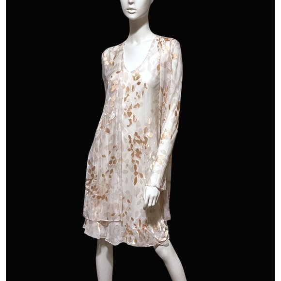 Y2K Silk Blend Midi Dress 12 Attached Duster Bias Cut Burnout Satin Fairy - Picture 1 of 11